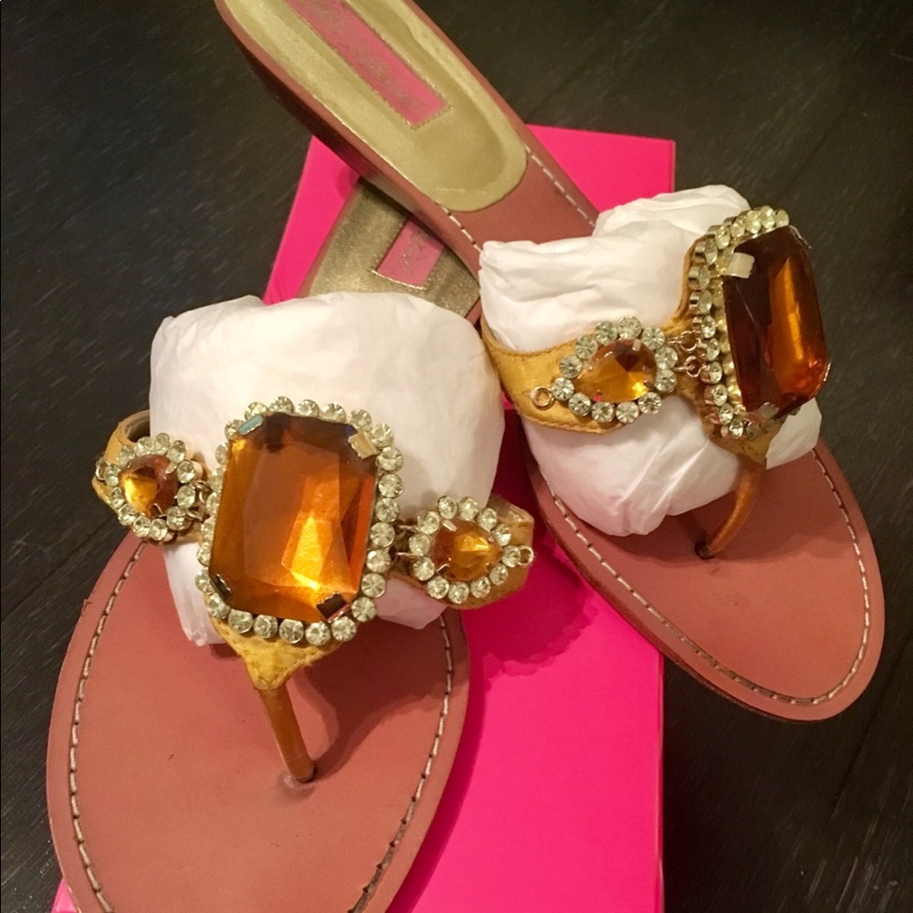 Betsey Johnson yellow jeweled sandal, size 9